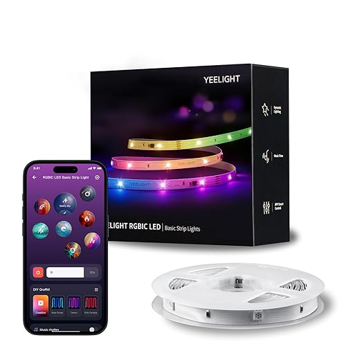 YEELIGHT Smart 40 Ft RGB LED Strip Light for Bedroom, 216 LEDs, 20+ Lighting Effect, Music Sync, DIY Color Changing, Bluetooth Connected, APP Control, Room Decor/Christmas/Wedding/Halloween/Birthday