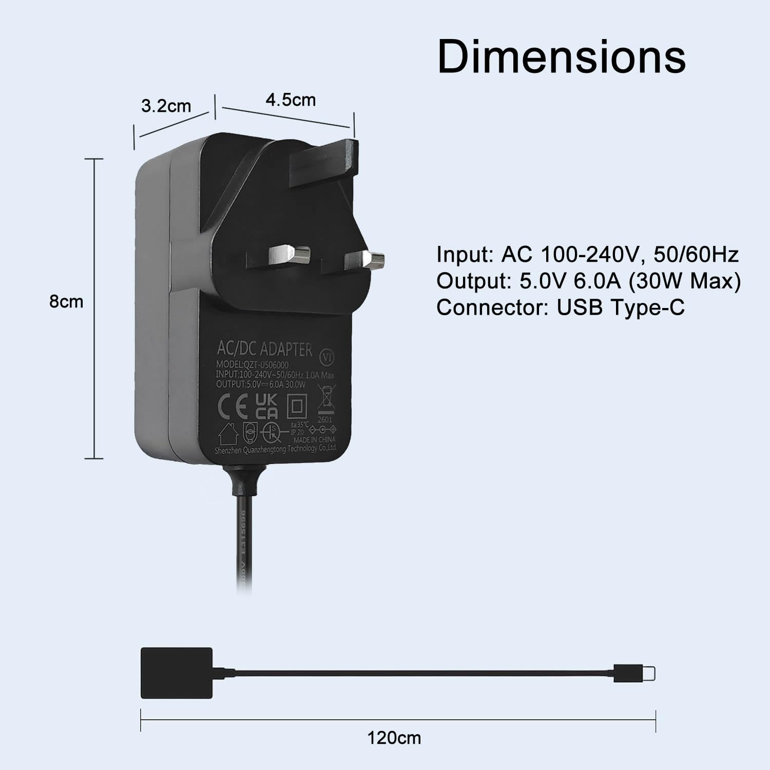 JUSTOP USB-C Power Supply for Raspberry Pi 5, 30W 27W up to 5V 6.0A, Type-C Wall Adapter, UK Plug, Compatible with Raspberry Pi 5 4GB/8GB/16GB, CE UKCA, Two Years Warranty — view 7