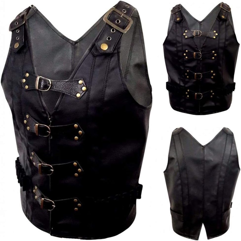 AREENO Mens Steampunk Gothic Style Vest Waistcoat XXS Black - Faux 