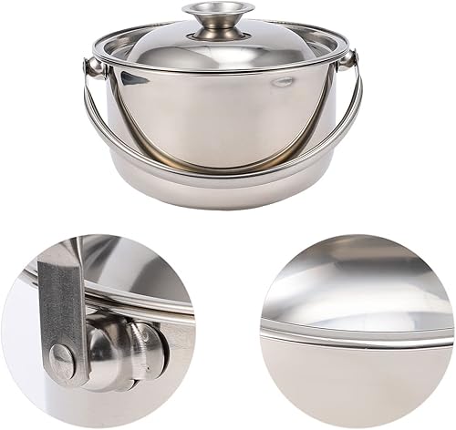 Miniatura 10 de CALLARON Tazón para mezclar de acero inoxidable cacerola para sopa de pasta y fideos olla para ramen olla caliente con asa de tapa para el hogar