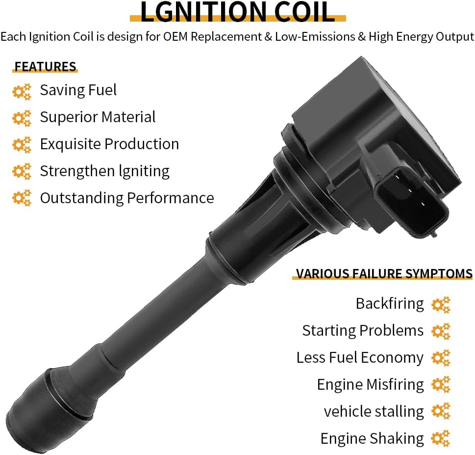 UF550 Ignition Coil Pack & Spark Plugs Compatible with Nissan 350Z Altima Maxima Murano 2019-09 Pathfinder/Infiniti EX35 FX35 G25 G35 JX35 M35 Q50 Q70 QX60 3.5L V6 Replace# C1670 GN10224 22448-JA10C