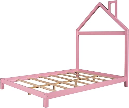 Miniatura 12 de Base de colchón de plataforma de cama tamaño individual con cabecero, no necesita somier, fácil montaje, color rosa