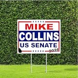 DesignThatSign Mike Collins Georgia US Senate Race Red White & Blue Yard Sign with Metal H Stake