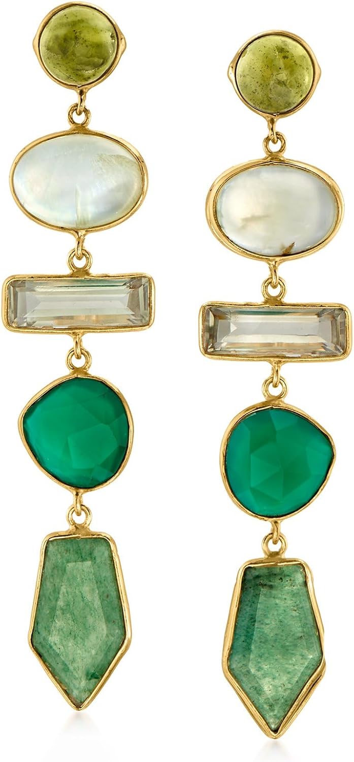Ross-Simons Multi-Gemstone and 5.25 ct. t.w. Prasiolite Drop Earrings in 18kt Gold Over Sterling