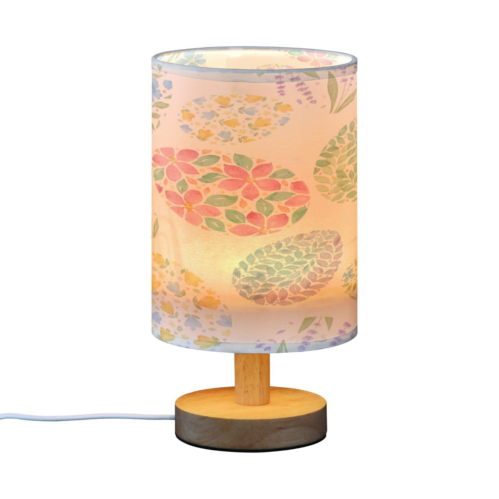 SDMKA Easter Eggs Pattern Bedside Table Lamp for Bedroom, Minimalist Nightstand Lamp with Round Fabric Shade for Living Room, Office, No Bulb Required