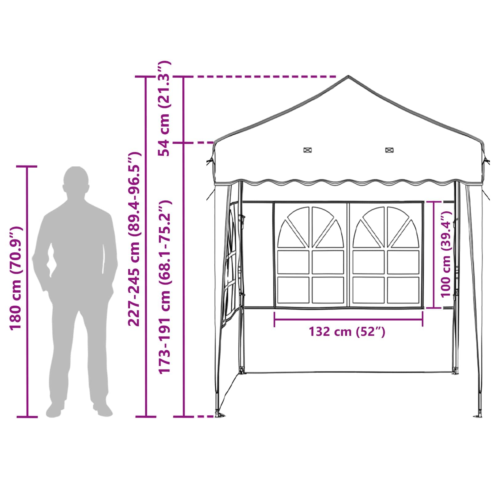 Namiot imprezowy Pop-up, brązowy, z tkaniny Oxford, 195 x 195 x 245 cm, z ochroną UV, odporną na warunki atmosferyczne metalową ramą, 2 ściany boczne do ogrodu, na grill, wesele, kemping