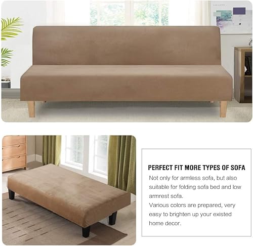 Vista 24 de H.VERSAILTEX - Funda de terciopelo real para futón sin brazos, funda protectora elástica para sofá cama, para protección de muebles, gruesa, suave