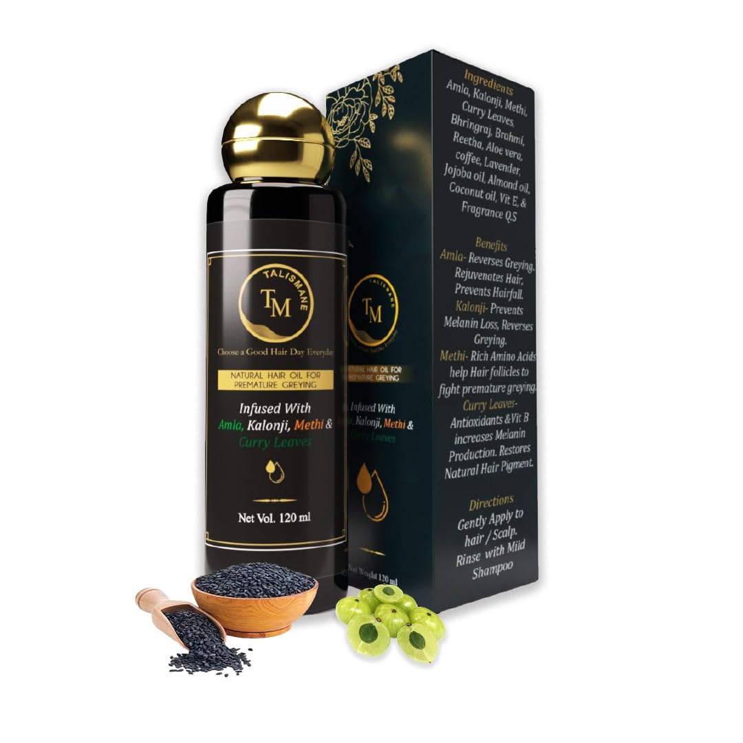 Natural Hair Oil for Hair Fall & Nourishment (120ml)-Promotes Thick, Voluminous Hair, Prevents Premature Greying | Enriched with Amla, Kalonji, Methi, Curry Leaves & Coffee