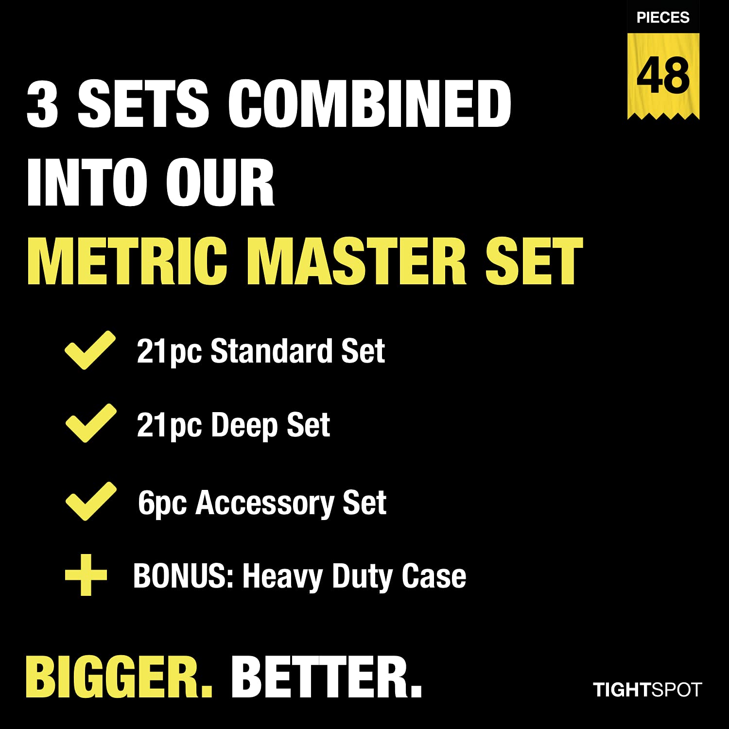 TIGHTSPOT 1/2 inch Drive 48pc Impact Socket Metric Master Set, our Most Complete Metric Set Ever W/ Sizes From 8mm - 32mm, Standard/Deep Sockets W/ Extension Bars & Adapters & More