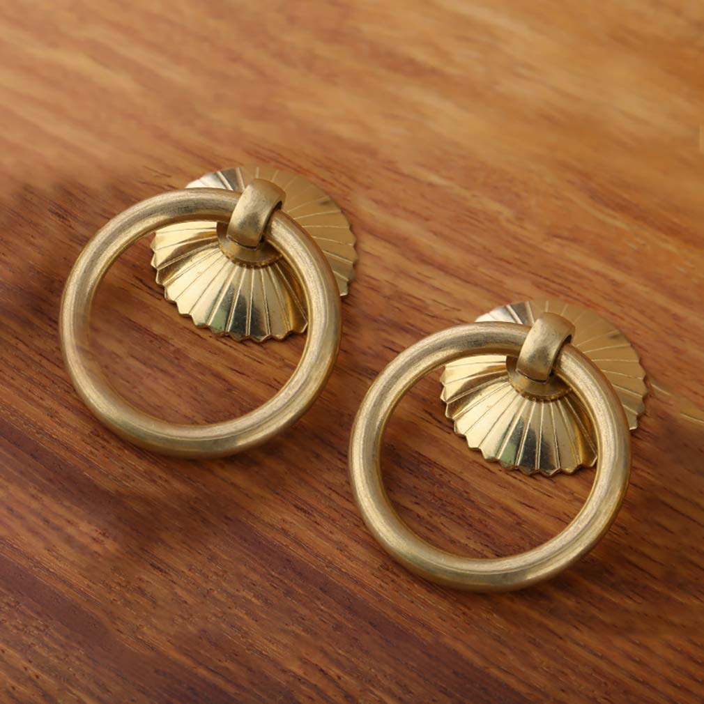 Tiazza 4Pcs Chinese Style Antique Brass Ring Pull Handle Kitchen Cabinets Wardrobe Drawer Furniture Hardware Retro Style Small Pull Ring (Gold) - Image 2