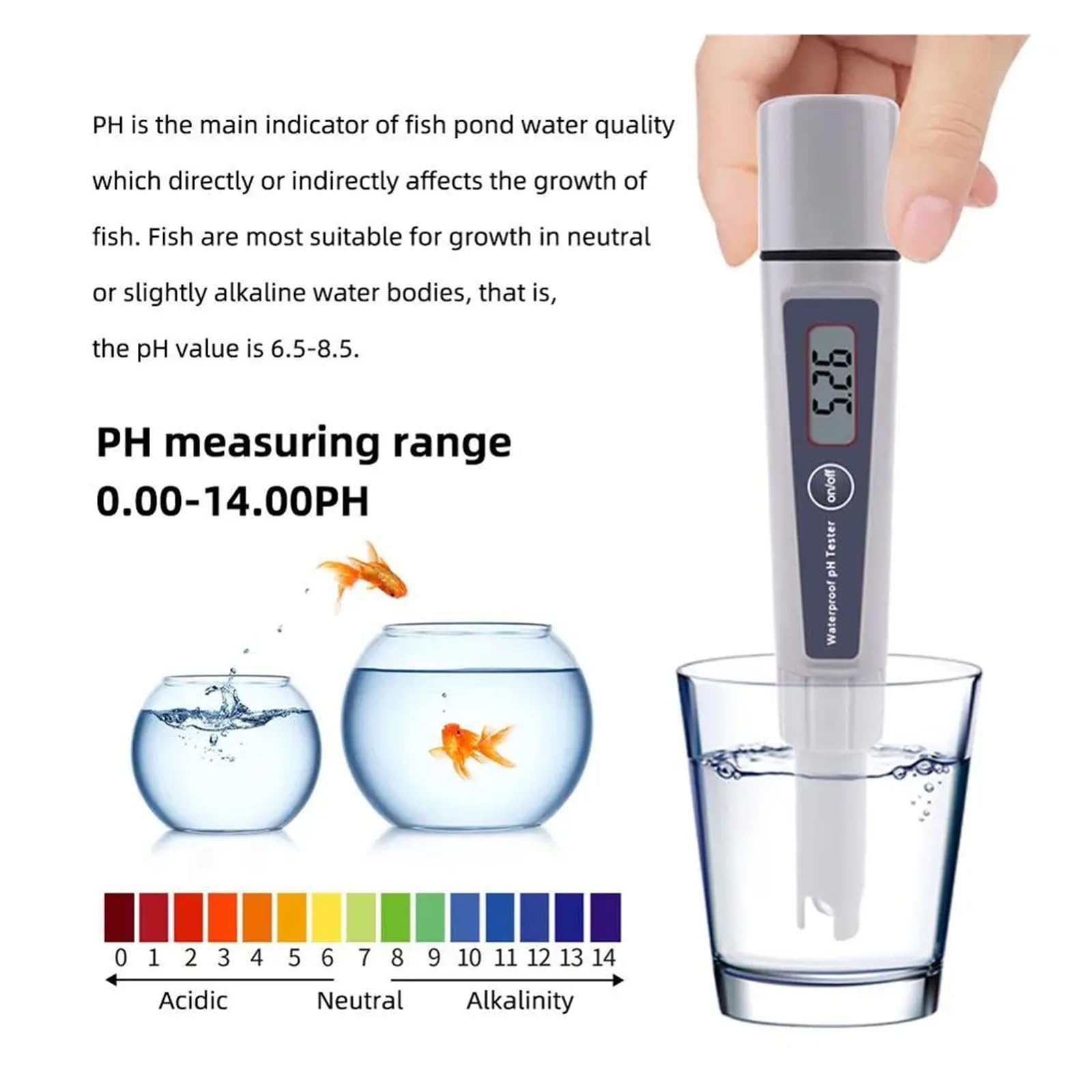 PH-032K Penna Tascabile Test Del'acqua Tester Digitale PH PH-009 IA 0,0-14, for Laboratorio Acquario Piscina Rilevamento Rapido E Preciso