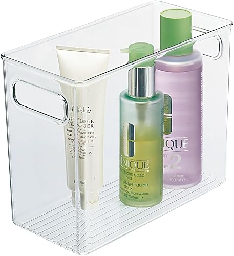 Miniatura 9 de mDesign Contenedor de plástico delgado con asas, organizador de gabinete de baño para artículos de tocador, maquillaje, champú, acondicionador,