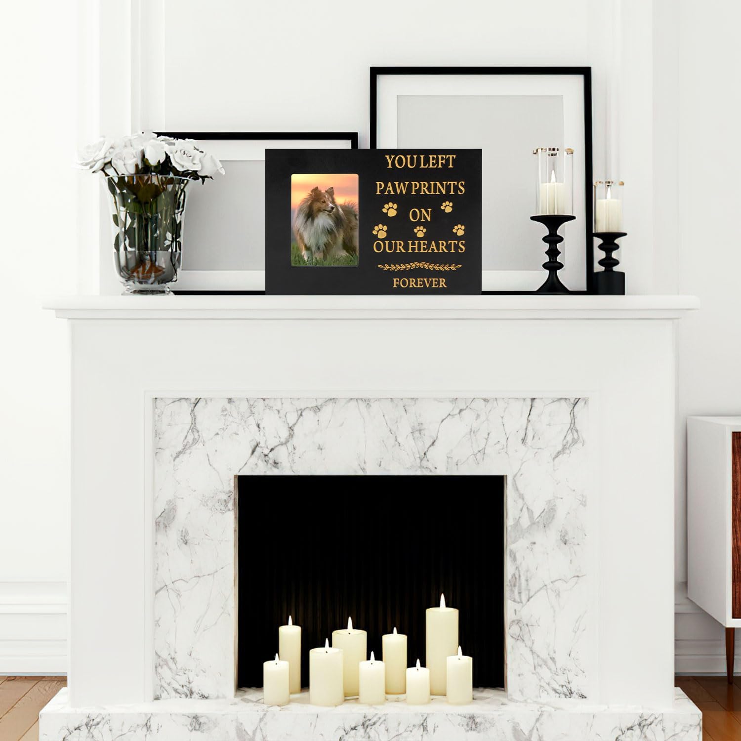 Pet Urns for Dog or Cat Ashes, Wooden Pet Memorial Urns with Photo Frame, Pet Cremation Urns Keepsake Memory Box with Black Flannel as Lining, Loss Pet Memorial Remembrance Gift