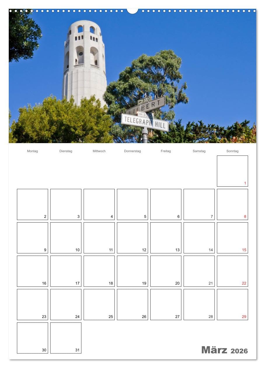 SAN FRANCISCO Terminplaner (Wandkalender 2026 DIN A2 hoch), CALVENDO Monatskalender