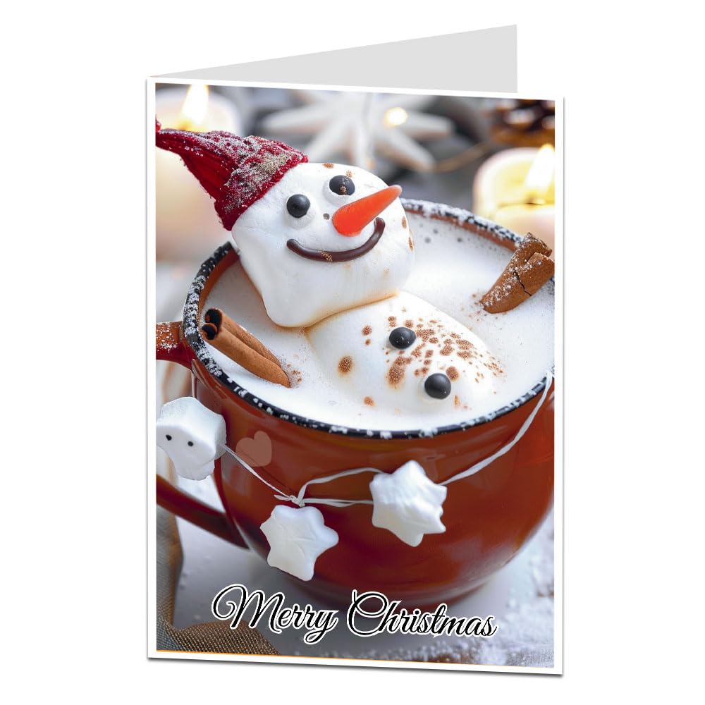 Funny Christmas Card For Men Women & Family Xmas Marshmallow Character Relaxing In A Festive Hot Chocolate (Pack 5) - Image 3