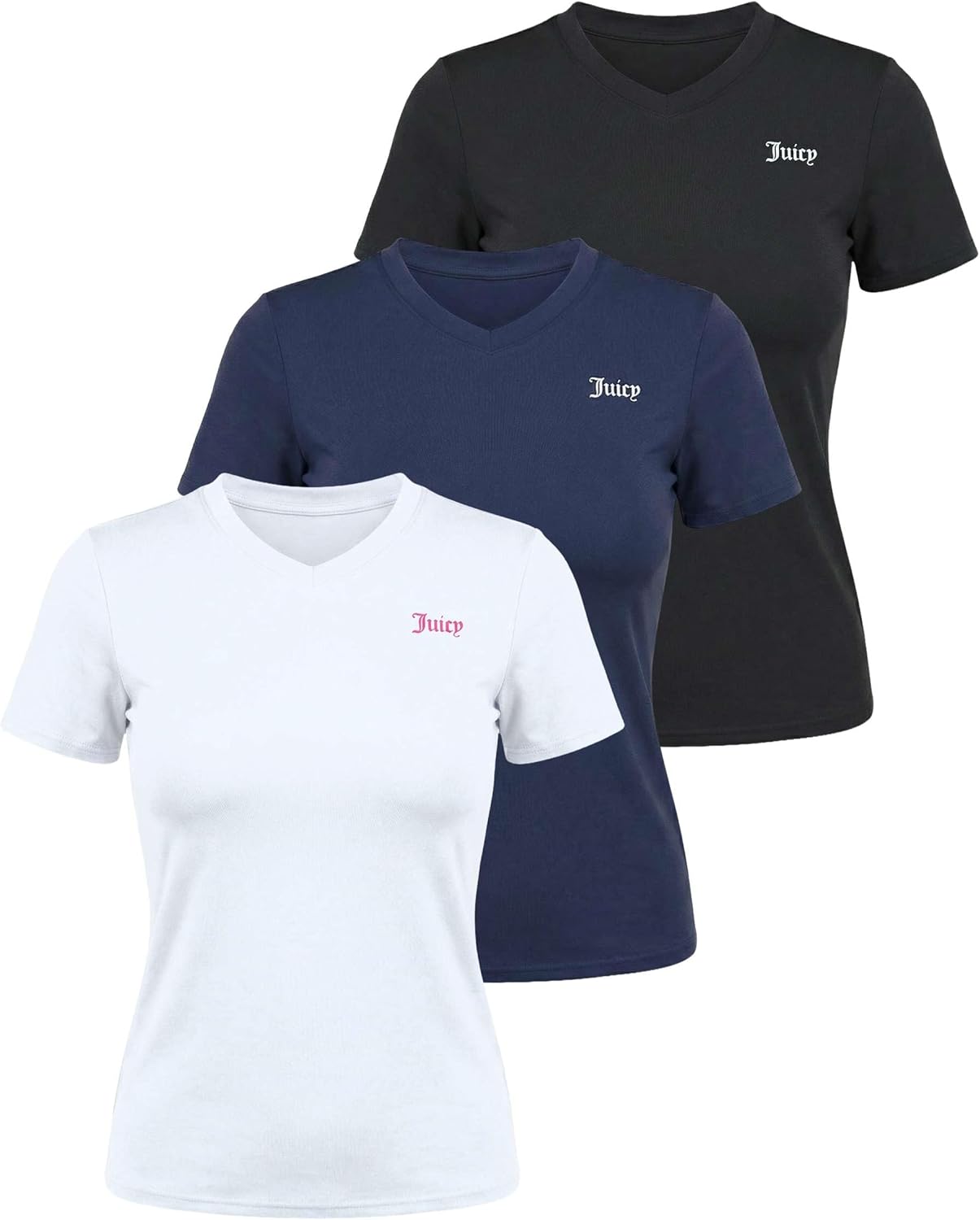 Juicy Couture 3 Pack: Women's Short Sleeve V-Neck Athletic T-Shirts – Workout, Fitness, Yoga, Pilates, Gym Activewear