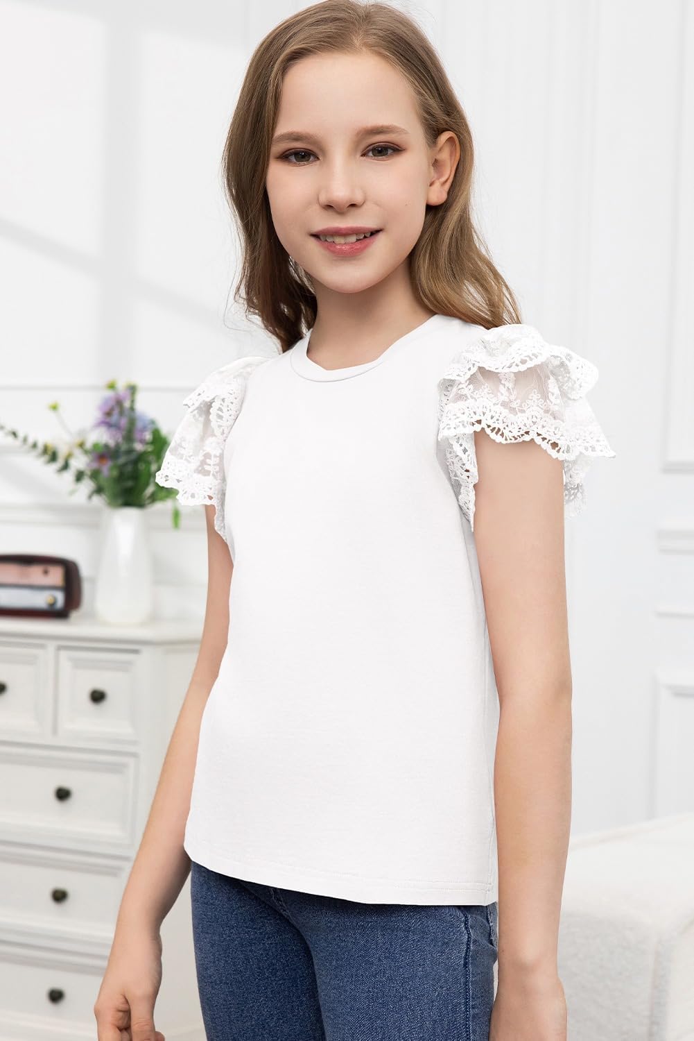 blibean Teen Girls Tshirt Cotton Flowy Short Sleeve Button Tops Size 6-15 Years - Image 2