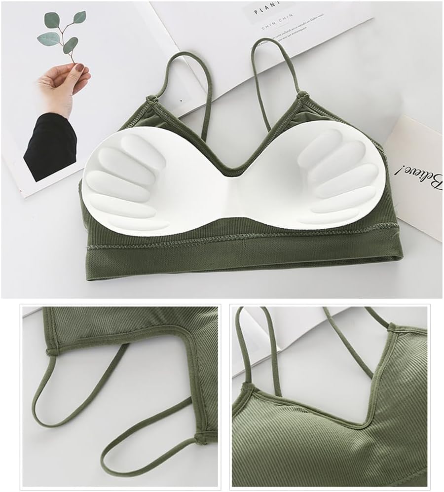 4PCS Women V Neck Padded Bralette Cami Bra Wireless Tank Top Bra Sports Bra with Straps Bralette for Women Girls - Image 6