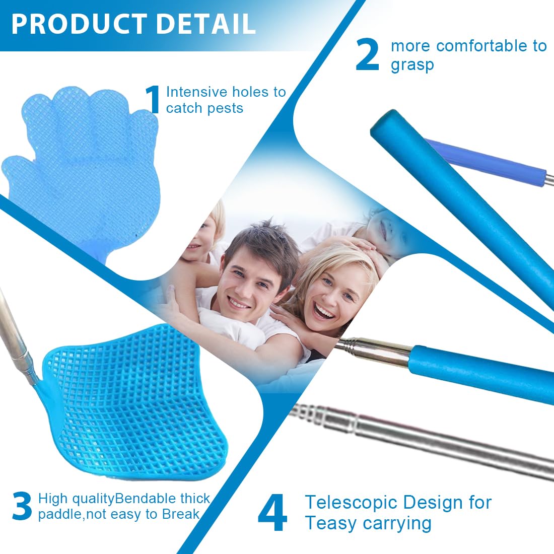 WeddHuis 2 pezzi Scacciamosche Estensibile Stabile, Colorato Manuale Paletta Mosche, Plastica Forte Flessibile per Prevenire Mosche, Zanzare e Insetti, Paletta Insetticida Mosche (Blu)