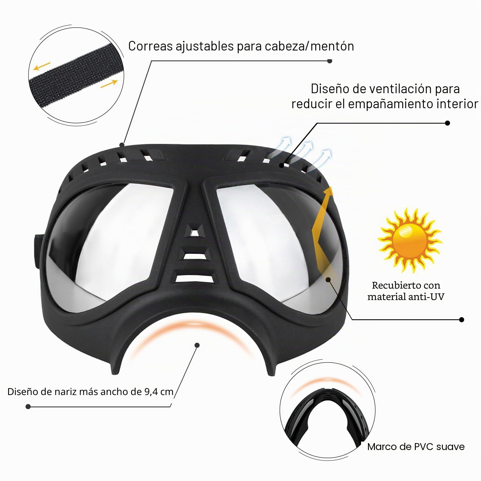 Namsan Gafas de Perro Gafas De Sol Para Perros De Mascotas Protección UV Gafas Impermeables Ajustables a Prueba de Viento para Perros Medianos / Grandes-Negro