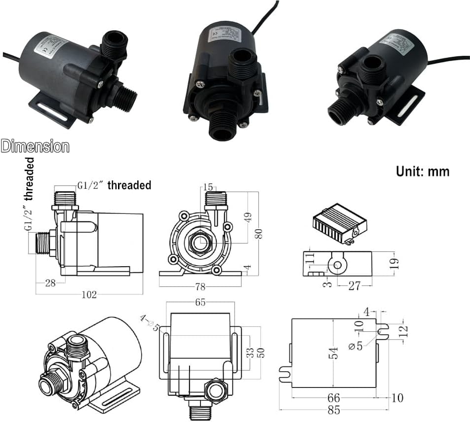 SHYSKY DC55E-24160S 24VDC Small Power efficient Brushless Water Pump 80W 16m 52ft Lift 634GPH Low Noise For Water Circulation Pressurization Cooling sys, Submersible, IP68 Waterproof