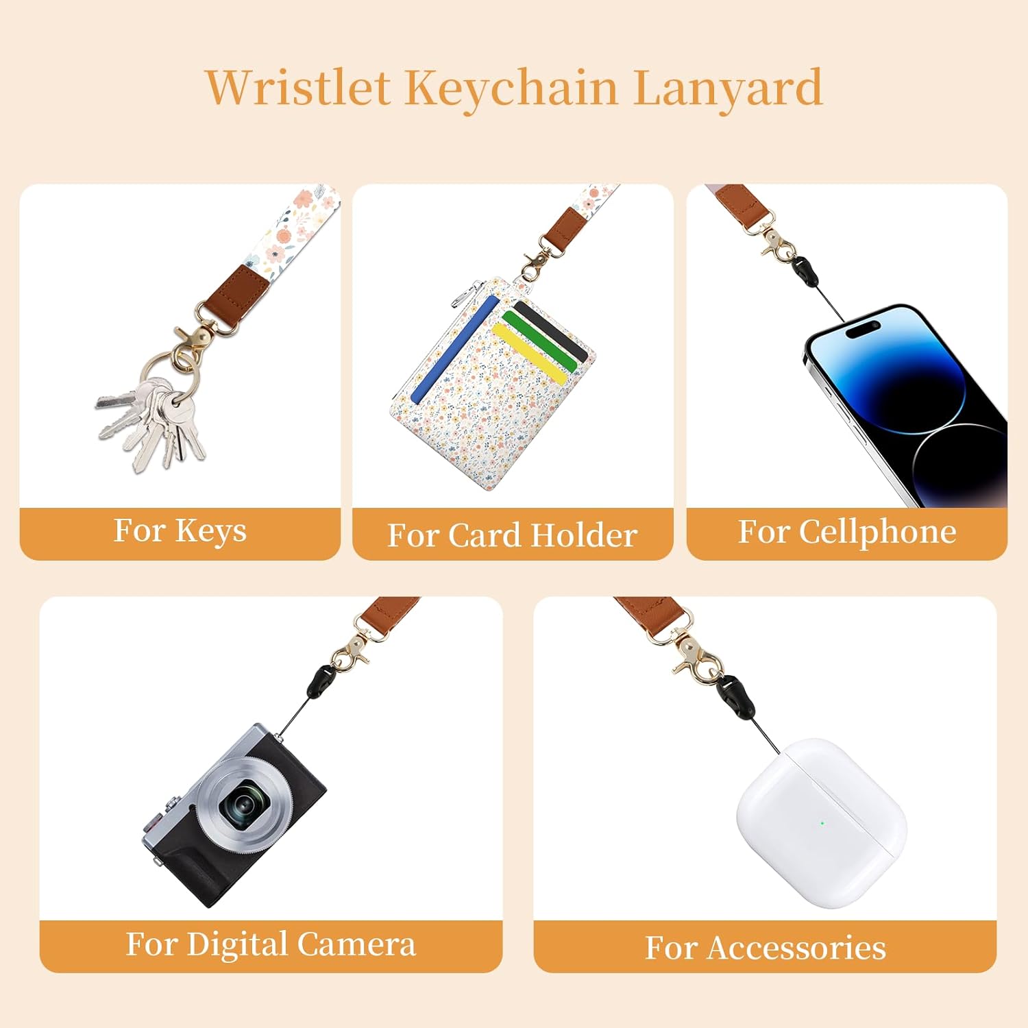 Florals Slim Wallet Women Credit Card Holder, RFID Blocking Front Pocket Wallet Wristlet Keychain Lanyard, Small Cute Mini Card Case, Thin Travel Zipper Coin PU Leather Ladies Female Gifts - Image 4