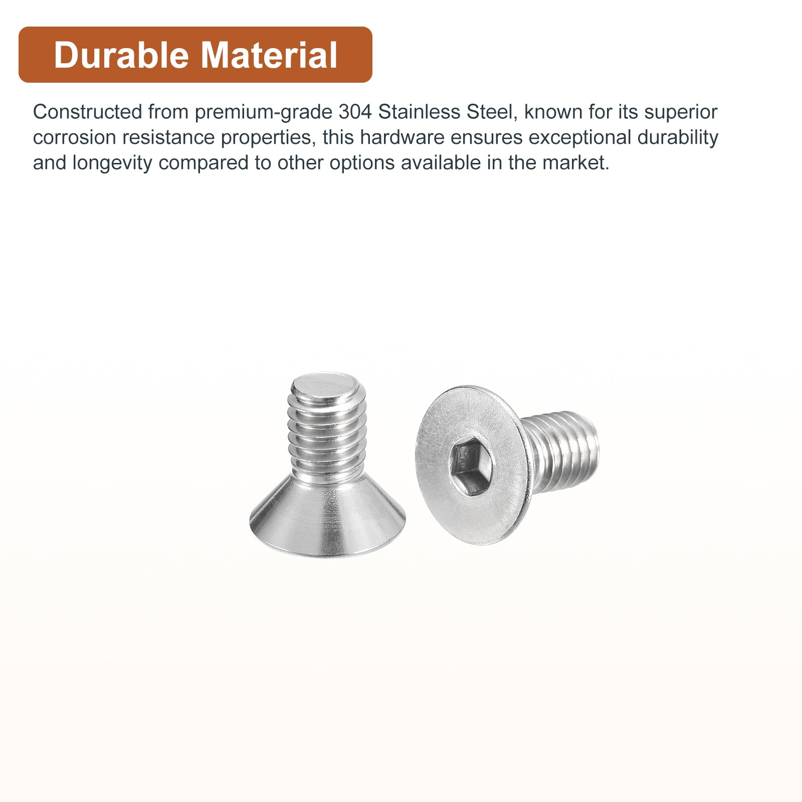 DTGN 3/8-16 x 3/4" Flat Head Socket Cap Screws, 10 Pack 304 Stainless Steel Hex Socket Flat Head Screws, Full Thread, Countersunk Bolts - Image 3