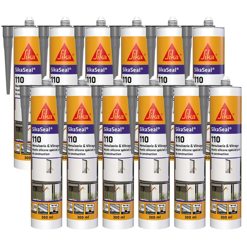 SIKA - Sigillante in silicone da costruzione - SikaSeal-110 Falegnameria e vetratura, nero - Guarnizioni per carpenteria e vetri - Esterno/interno - Cartone da 12 cartucce da 300 ml