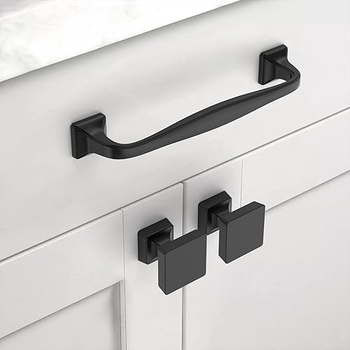 Miniatura 2 de Asidrama Paquete de 6 manijas de gabinete de cocina color negro mate de 5 pulgadas (5.039 in), tiradores de gabinete, accesorios de gabinete de