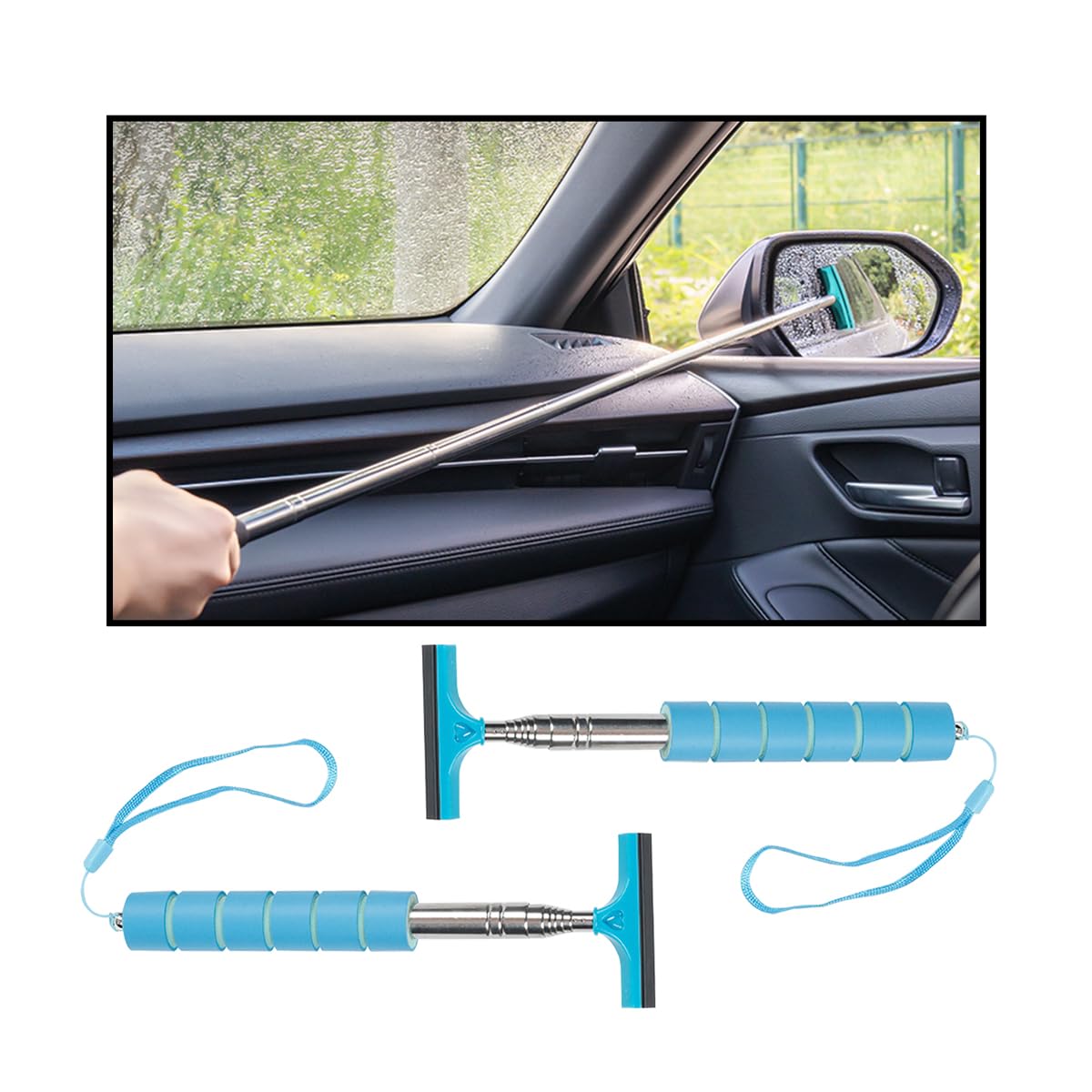 Bittwee 2PCS Car Side Mirror Squeegee, Retractable Auto Rearview Mirror Wiper, All-Purpose Window Squeegee for Cleaning Shower Glass Door, Vehicle