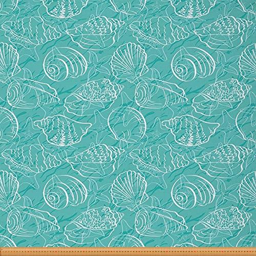 Sea Shells Upholstery Fabric for Chairs,Ocean Marine Beach Starfish Fabric by The Yard,Hawaiian Sea Life Animals Fabric for Upholstery and DIY Projects,3 Yards,(L276*W150cm) Seafoam White