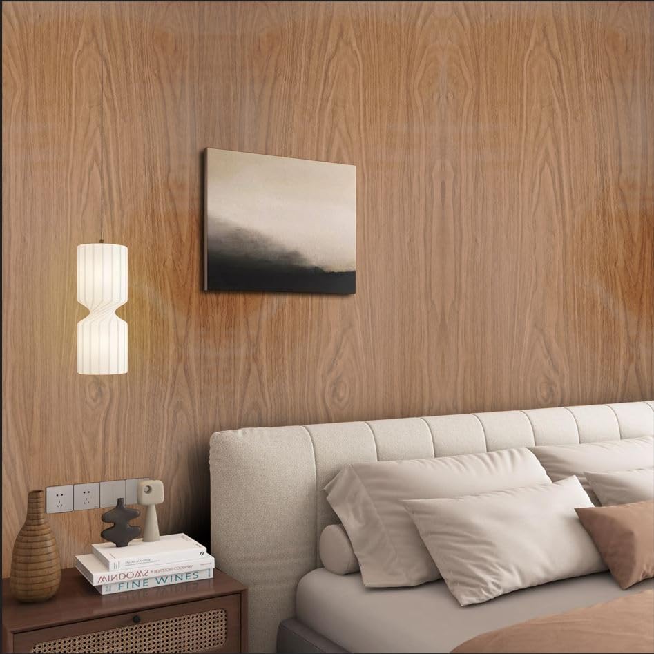 Image of Veki Luxury Floral & Botanical Geometric Wallpaper Mural - Waterproof, Moisture-Proof, Self-Adhesive PVC Wall Sticker for Home & Hotel Decoration (45cm x 300cm) (Brown Wooden 4)