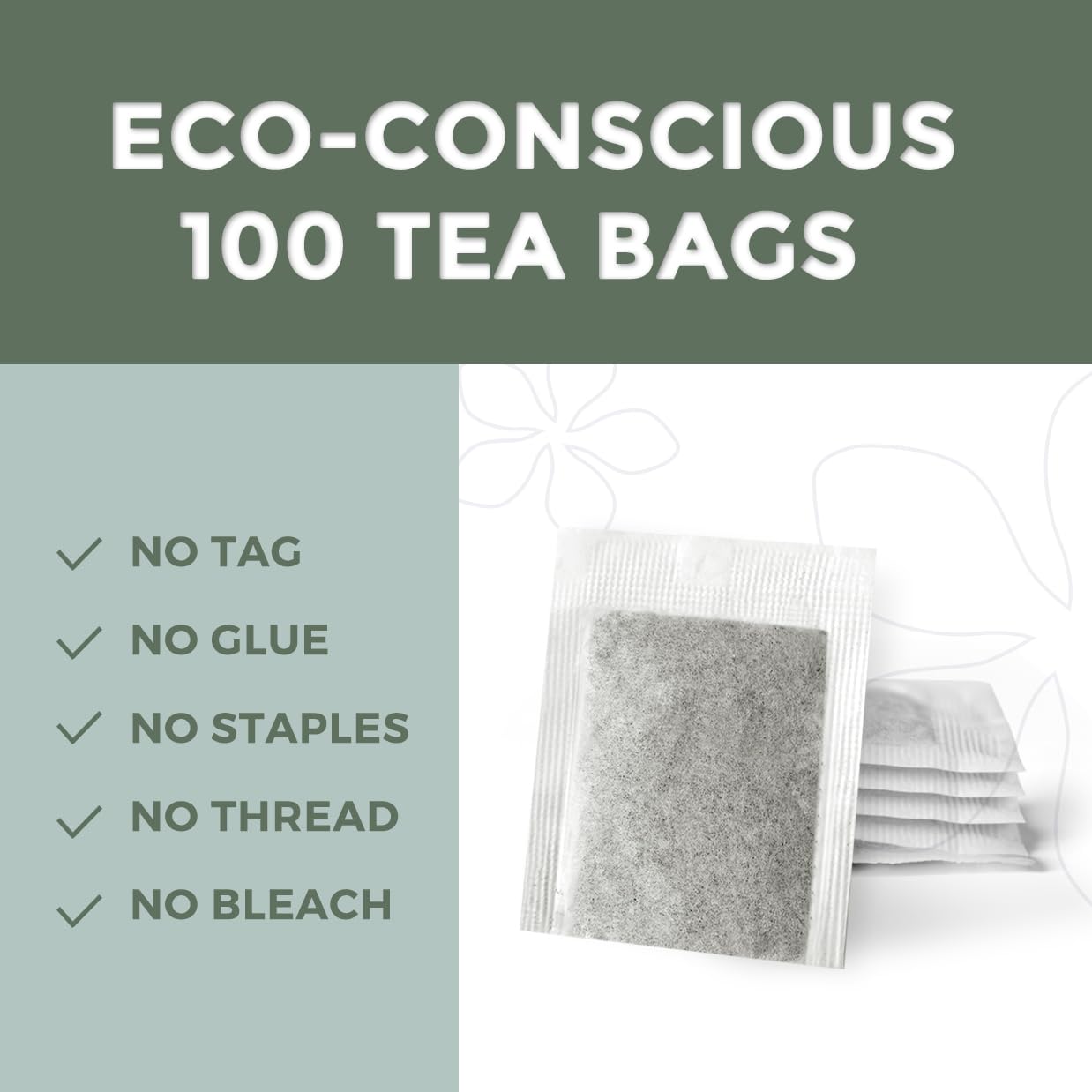 Fescha Organic Decaf Jasmine Green Tea Bags Flower-scented Tea (100-count), Eco-Conscious Tea Bags, Packed by Resealable Kraft Bag - Image 4