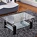 Mecor Rectangle Glass Coffee Table-Modern Side Coffee Table with Lower Shelf Black Wooden Legs-Suit for Living Room
