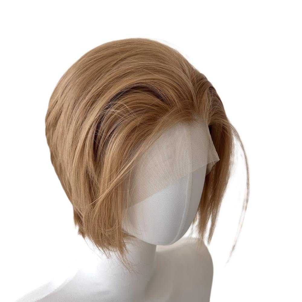 Peluca Encaje Dorado Corto Peluca Con Malla Frontal 13x4 Cm Línea Pelo Natural Para Hombre Peluca Cosplay Seda Alta Temperatura Para Niño(Light brown)