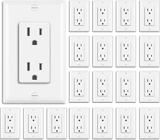 BESTTEN 20-Pack 15A Decorator Wall Outlets, Non-Tamper-Resistant, UL/cUL Listed, 15A/125V/1875W, White Wallplates Included