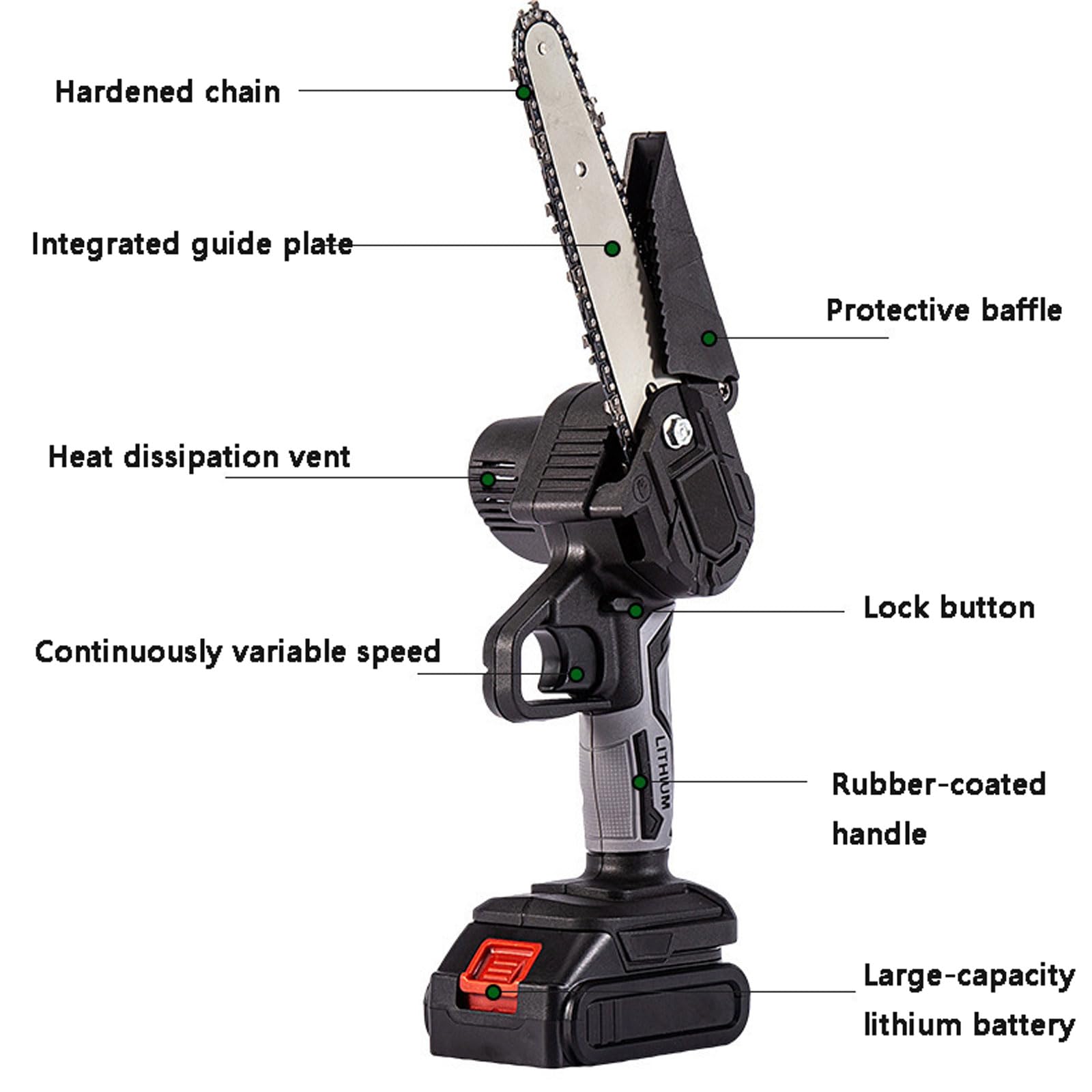 Motosierras eléctricas. Minimotosierra eléctrica portátil, de mano con batería y cargador (cargador de una batería de 6 pulgadas, especificación británica)