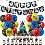 2.Las bolsas de fiesta contienen: 20 globos, 16 adornos para cupcakes, 1 adorno para pastel y 1 pancarta.