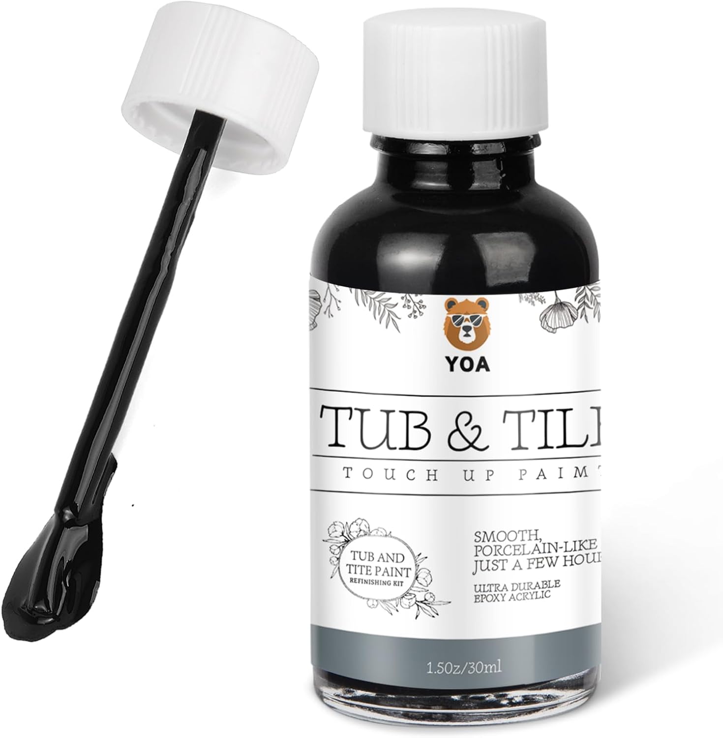 YOA Bathtub Tile Touch Up Paint, Black, 1.5 oz * 1 bottle, suitable for repairing ceramic, porcelain, and fiberglass bathtubs, tiles, and bathroom walls.
