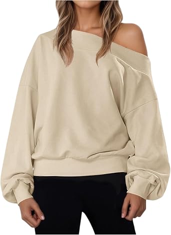 Women Off the Shoulder Sweatshirt Plain Oversized Fleece Pullover Sweatshirts Cute Y2k Long Sleeve Sweat Shirts