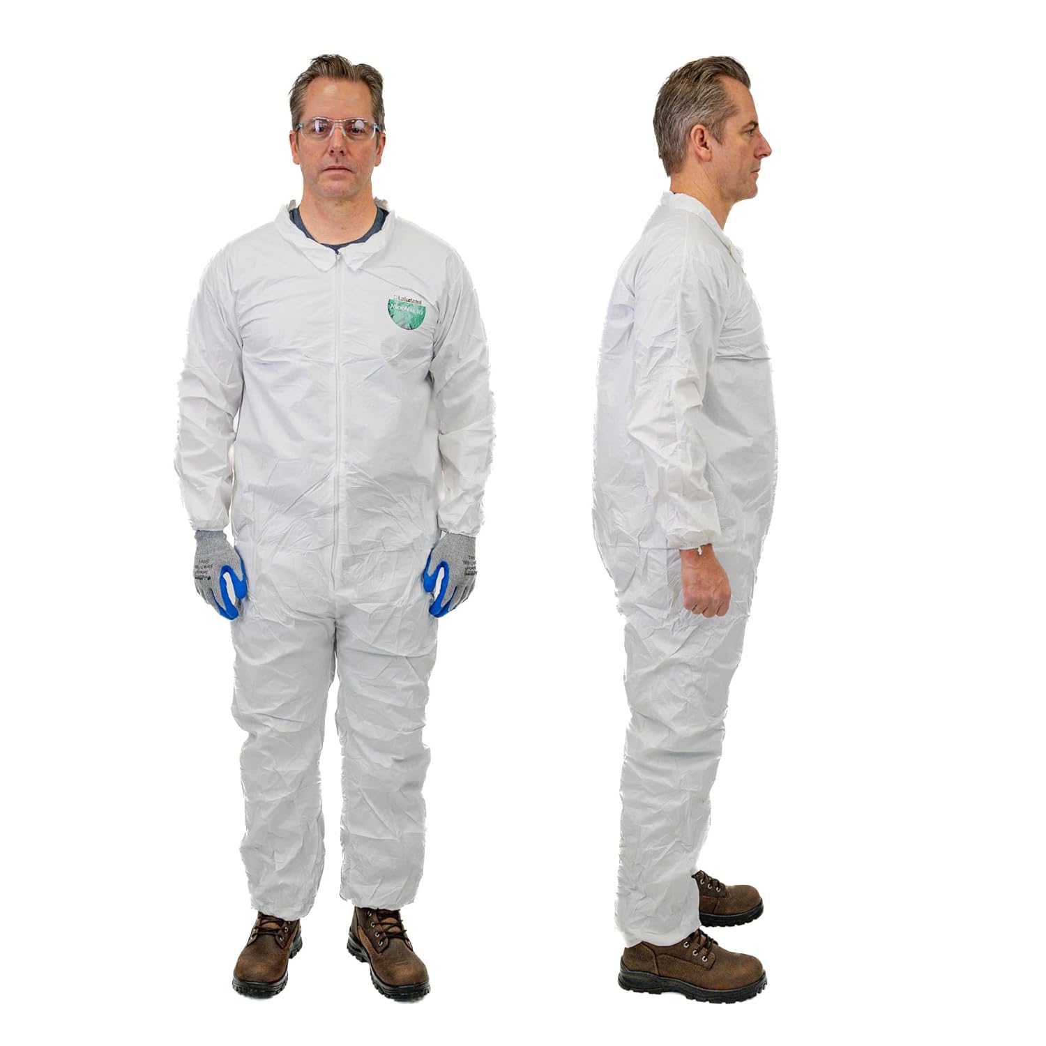Lakeland MicroMax Contractor Protective Disposable Coverall from Dirt, Grease and Grime Cleaning Work, Zipper Closure, Elastic Wrist and Ankle, White, X-Large (25 Pack)