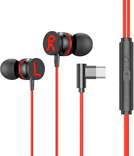 USB-C Headphones with Microphone,Wired Earbuds Magnetic in-Ear Type C Earphone,Volume Control, Noise Canceling,for Mobile Phone,Tablet,Laptop,Etc(Red)