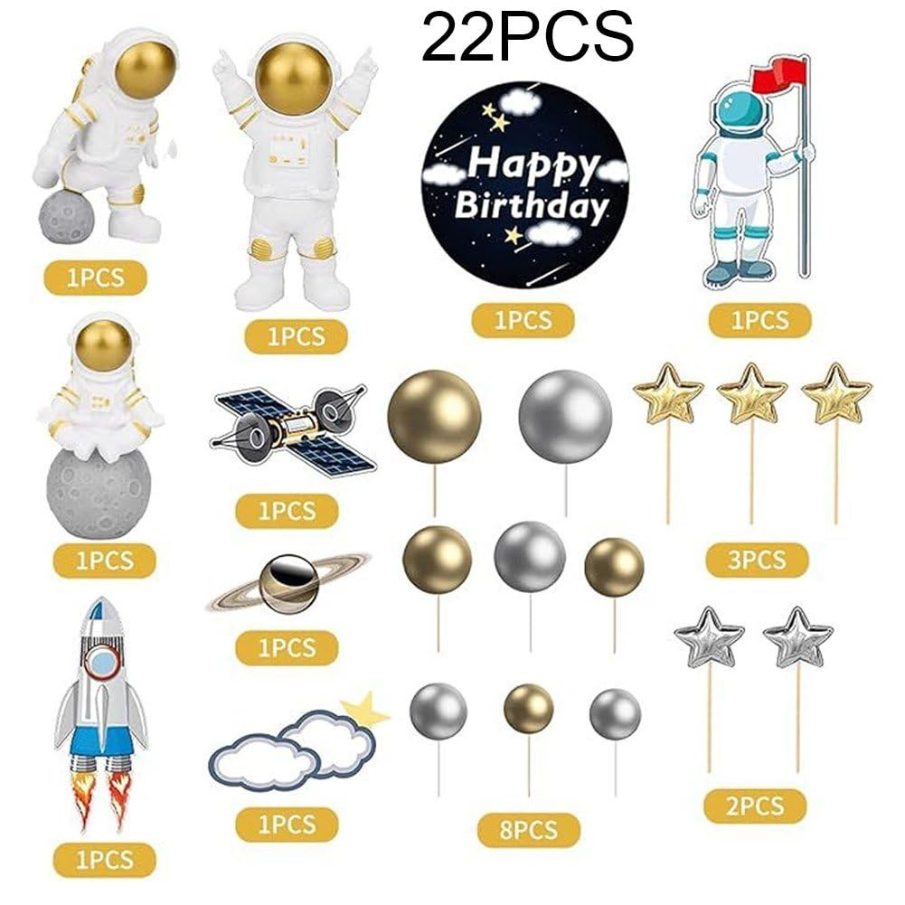Kosmiczny zestaw topperów do ciast, astronauta, babeczek, dekoracje, na tort, figurka astronauty na przyjęcie urodzinowe, baby shower, 22 szt