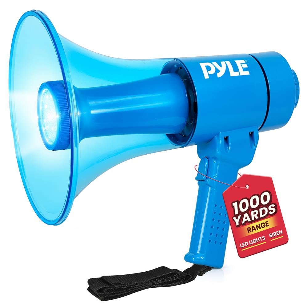 Pyle Megáfono PA portátil con Sirena de Alarma y Volumen Ajustable, 40 W, Ligero, Grado Marino, Impermeable, Funciona con Pilas AA para Uso en Interiores y Exteriores