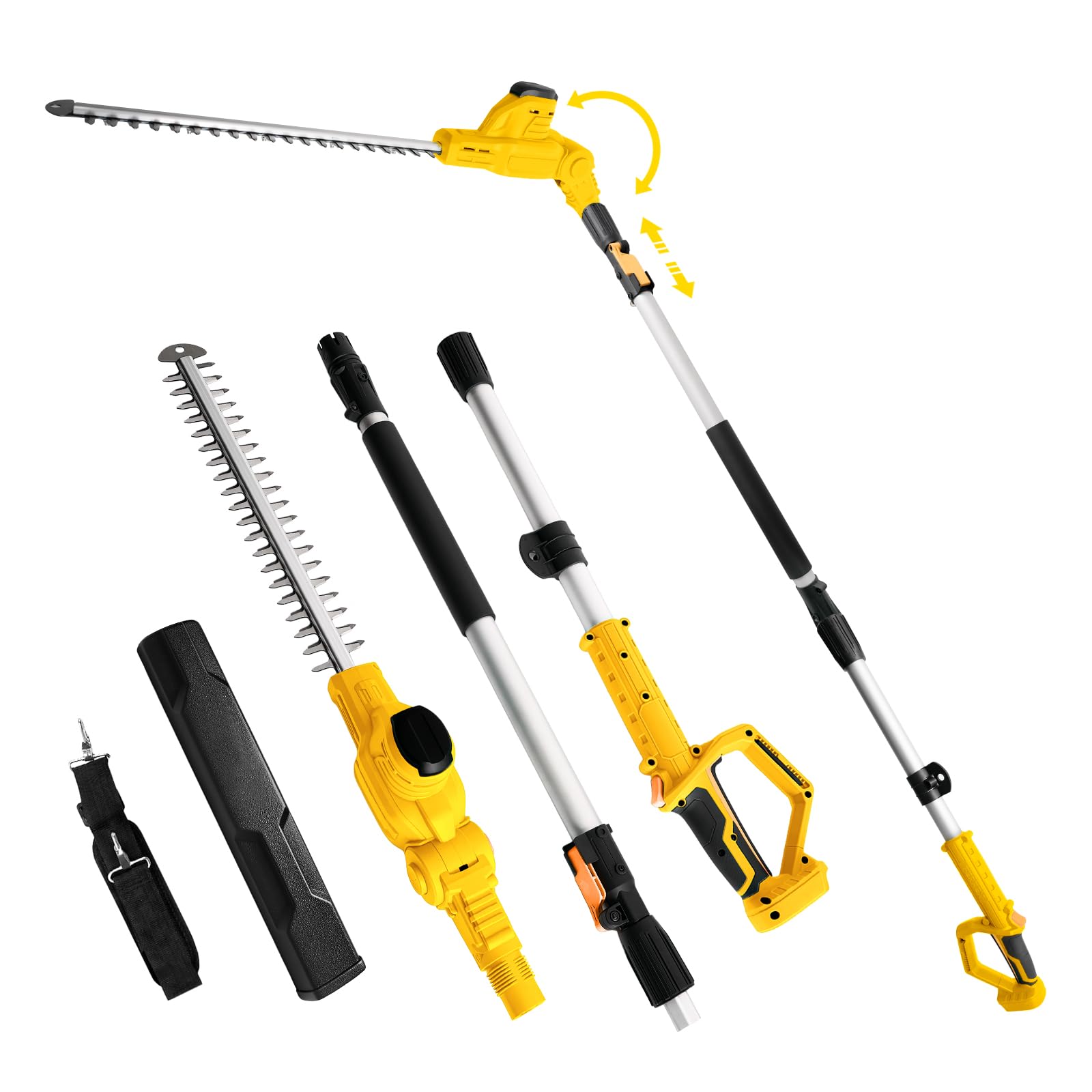 Akumulatorowe nożyce do żywopłotu kompatybilne z akumulatorem Dewalt 20 V, podwójne ostrze tnące 40 cm, zdejmowany drążek teleskopowy, wydajna przycinarka do gałęzi do przycinania drzew i krzewów (bez