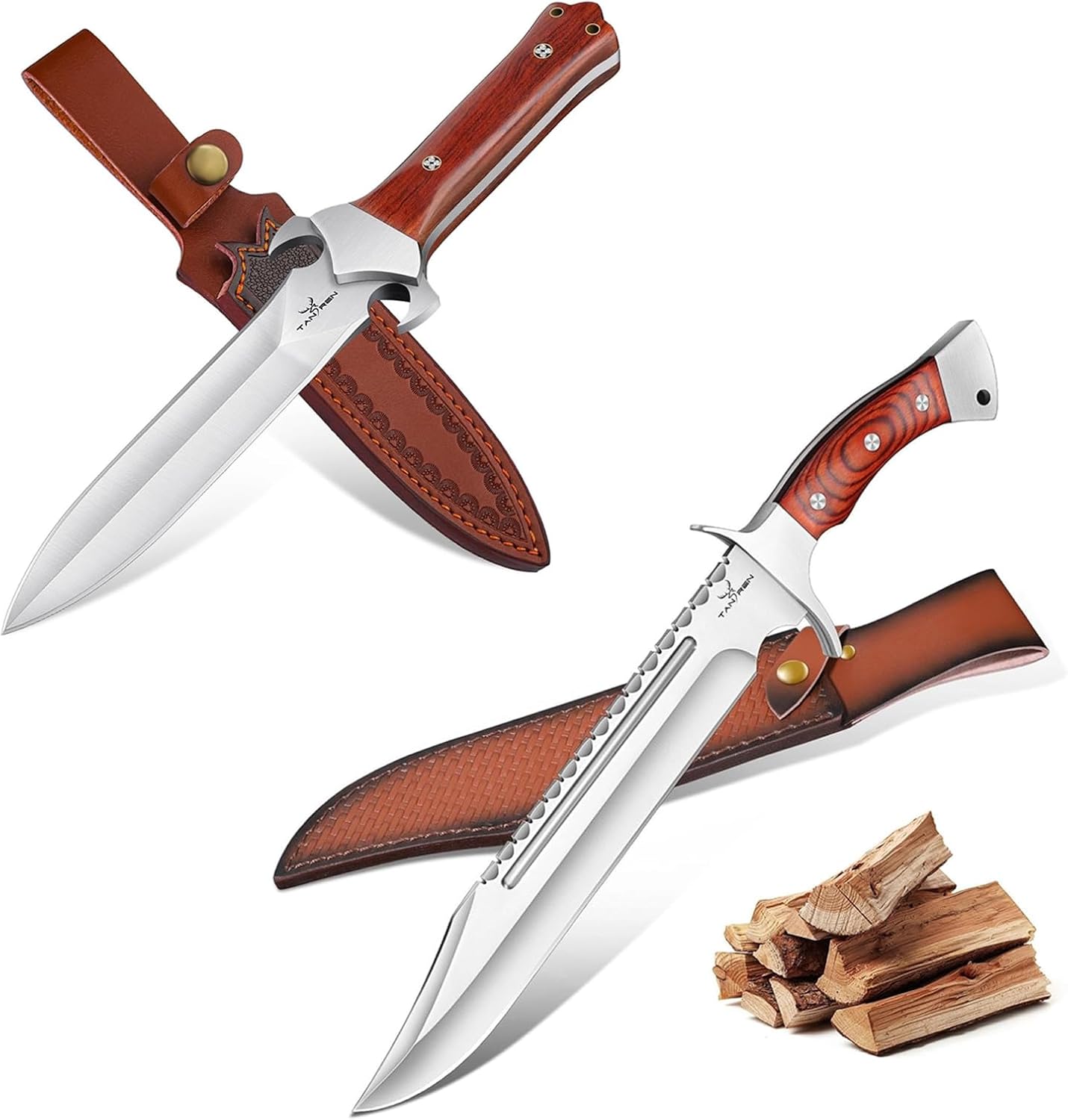 TAN REN Hunting Knife for Cutting Trees Bundle with Survival Knife