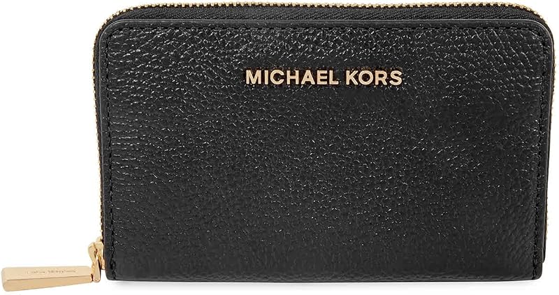 Women's Jet Set Small Zip Around Card Case, Gold-Tone Hardware/Black, One Size
