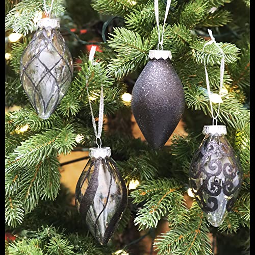 Sleetly Christmas Ball Tear Drop Finial Pendant Ornaments 2023 For Rustic Vintage Farmhouse Tree Halloween Decorations, 4 Inch Big Large Shatterproof, Black #TOP1