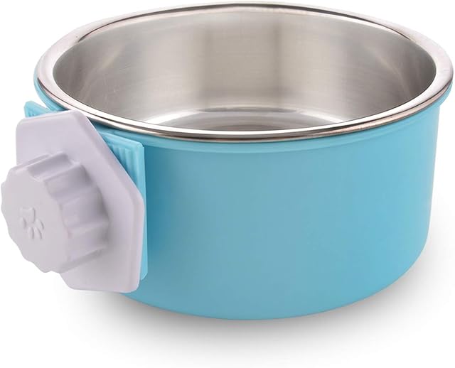 MOACC Crate Dog Bowl, Removable Stainless Steel Dog Bowl with Plastic Puppy Feeder Food Water Bowl for Dogs Cats Rabbits