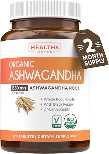 Suplemento orgánico de Ashwagandha USDA – píldoras de Ashwagandha de alta potencia hechas con pimienta negra orgánica para una mayor absorción –